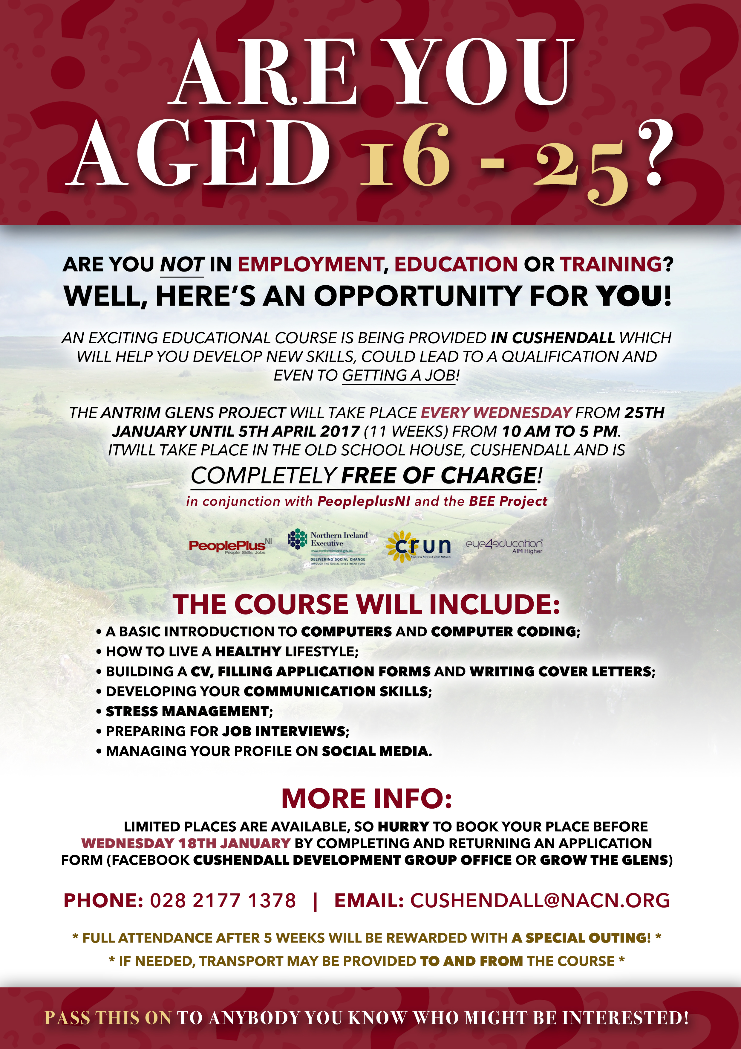 Free 11 Week Employability Course for 16 - 24 year olds Cushendall