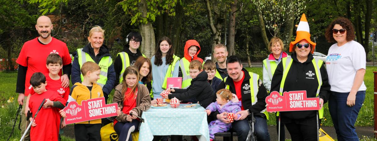 Princes Trust staff, frineds family and University of Ulster and Junior Park run Volunteers organised an enthusiastic beach clean pictured here enjoying a sweet treat ahead of the Coronation Big Lunch. The Coronation weekend includes The Coronation Big Lunch 7 May and Big Help out 8 May.  