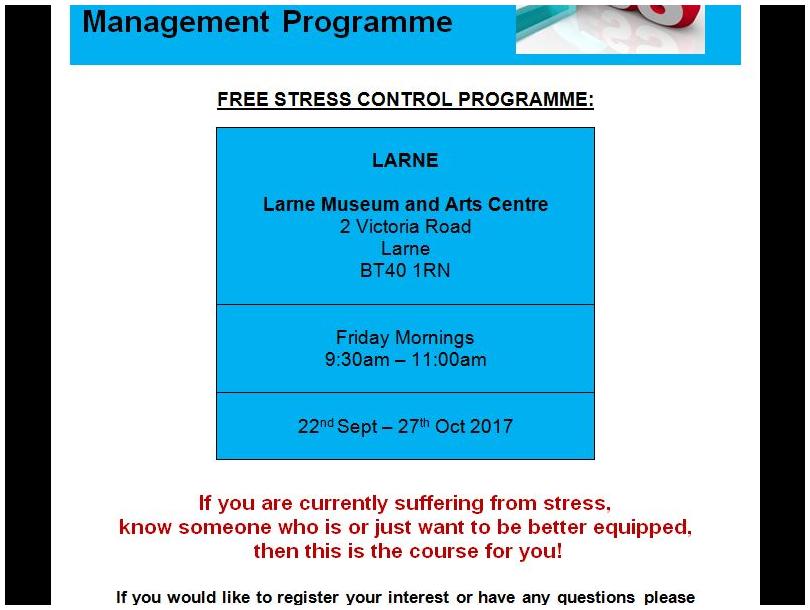 Free “Stress Control” classes are starting in Larne on 22nd September 2017