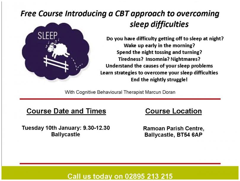 Free Course in Ballycastle -             A Good Night's Sleep -       Learn how to get a good night's sleep using a CBT approach