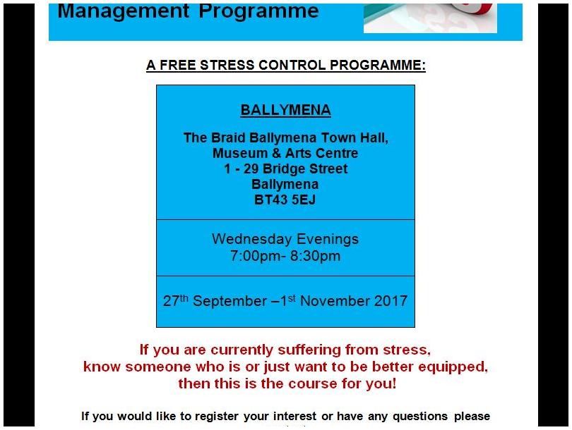 Free “Stress Control” classes are starting in Ballymena on 27th September 2017