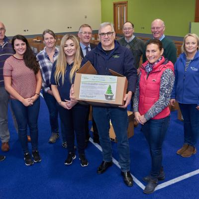 Simple Power Chief Executive Philip Rainey and Rural Support Cief Executive Jude McCann with producers and packers at the Hamper Scheme packing day 2017
