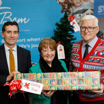 Pictured launching the 2022 Giving Tree Appeal at the Maldron Hotel in Belfast’s Linen Quarter are Nicky Conway, Chief Executive of BCM, Colum Boyle, Permanent Secretary of the Department for Communities, and Mary Waide, St Vincent de Paul’s Regional President for the North region.