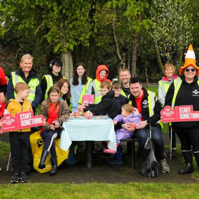 Princes Trust staff, frineds family and University of Ulster and Junior Park run Volunteers organised an enthusiastic beach clean pictured here enjoying a sweet treat ahead of the Coronation Big Lunch. The Coronation weekend includes The Coronation Big Lunch 7 May and Big Help out 8 May.  