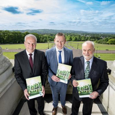 Launching the Forum for a Better Housing Market NI report, New Foundations: The route to low carbon homes, is Jim McCooe, Lloyds Banking Group Ambassador for Northern Ireland; Professor Martin Haran of Ulster University; and David Little, Chair of the Forum for a Better Housing Market NI. 