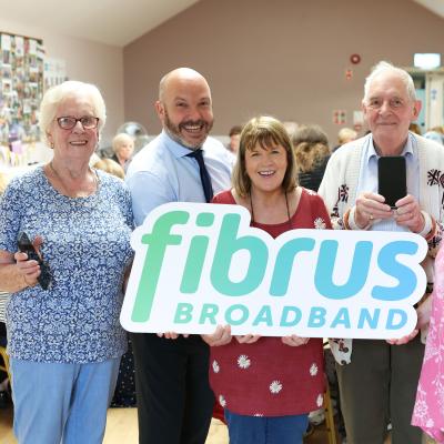 L-R: Margaret Neville; David Kennedy, Community Foundation NI; Siobhan Murphy; Thomas Reddick; Carol Grimley. Thanks to the Fibrus Community Fund, the Armagh Westenders ran a digital support programme for their 150-plus members.