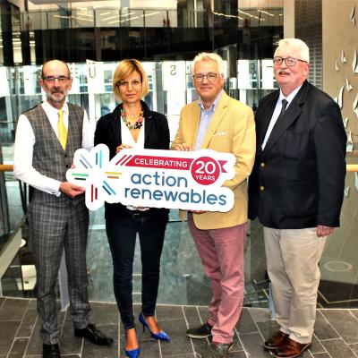 Pictured at the launch of the Scholarship are from left: Terry Waugh (CEO, Action Renewables), Dr Caterina Brandoni, Course Director, Ulster University, Professor Philip Griffiths, Ulster University, and Professor Neil Hewitt, Head of Belfast School of Architecture & the Built Environment.