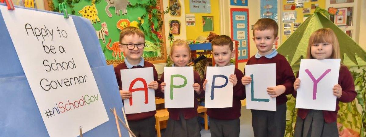 Pupils from Castle Gardens Primary School, Newtownards help to launch a new campaign to encourage applications to the role of school governors across Northern Ireland. 