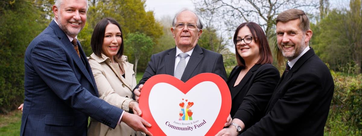 James Brown MBE is joined by Julian Hodgkinson, Regional Development Director; Beverley Brown, Marketing Manager; Emma Moore, Branch Development Manager and Andrew Neale, Branch Manager; at the launch of James Brown & Sons £20,000 Community Fund which will fund grass-roots good causes provided by local charities and not-for-profit organisations working to benefit people in Belfast and the surrounding areas. www.jamesbrownfuneraldirectors.com