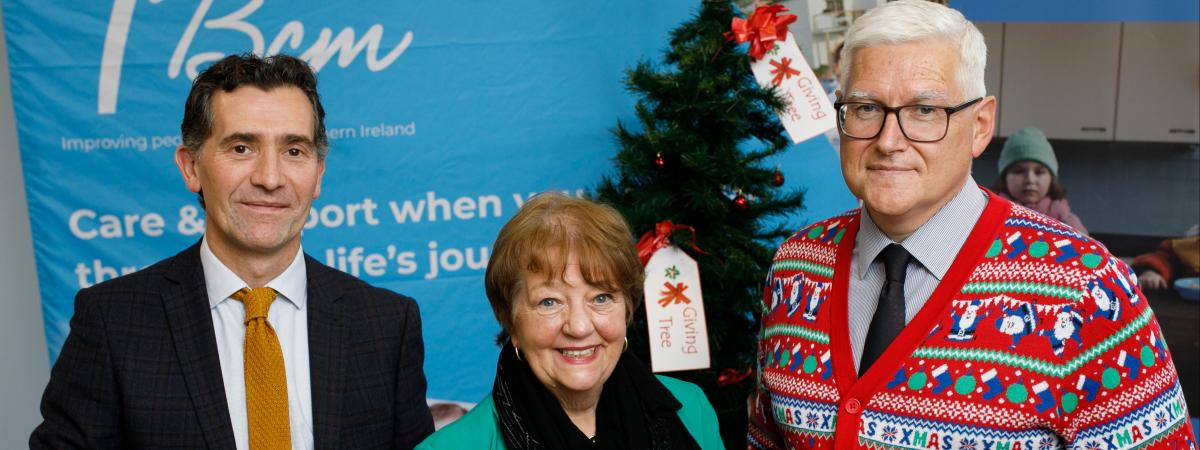 Pictured launching the 2022 Giving Tree Appeal at the Maldron Hotel in Belfast’s Linen Quarter are Nicky Conway, Chief Executive of BCM, Colum Boyle, Permanent Secretary of the Department for Communities, and Mary Waide, St Vincent de Paul’s Regional President for the North region.