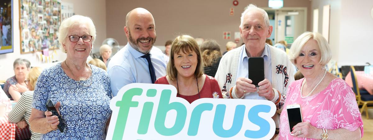 L-R: Margaret Neville; David Kennedy, Community Foundation NI; Siobhan Murphy; Thomas Reddick; Carol Grimley. Thanks to the Fibrus Community Fund, the Armagh Westenders ran a digital support programme for their 150-plus members.