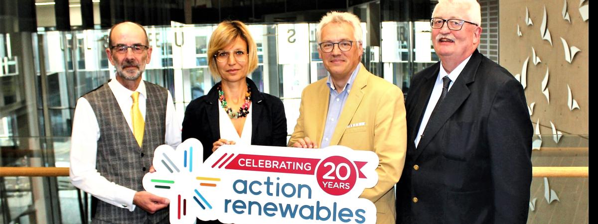 Pictured at the launch of the Scholarship are from left: Terry Waugh (CEO, Action Renewables), Dr Caterina Brandoni, Course Director, Ulster University, Professor Philip Griffiths, Ulster University, and Professor Neil Hewitt, Head of Belfast School of Architecture & the Built Environment.