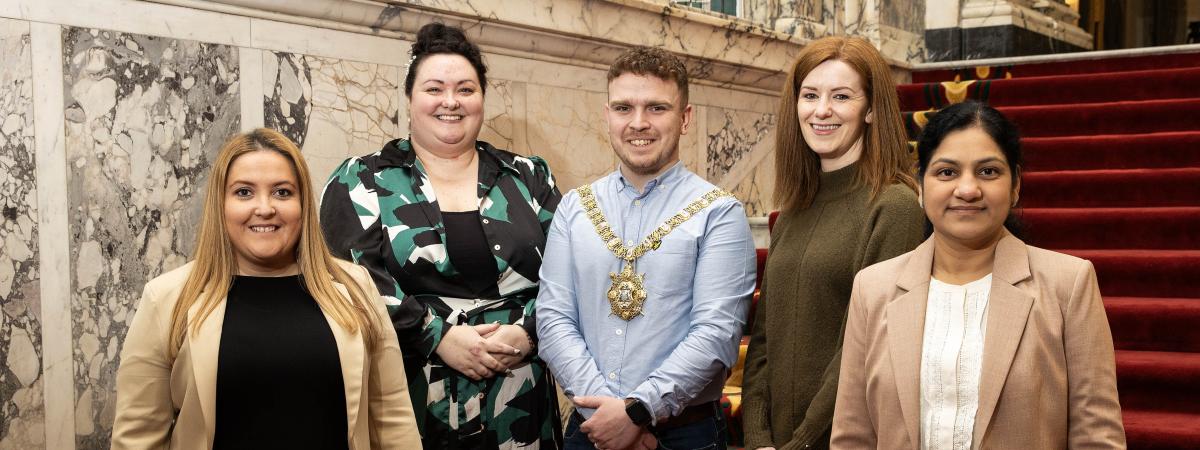 Photos: Steven McAuley. From left Stephanie McKittrick, Katie Matthews-Furphy, Lord Mayor Councillor Ryan Murphy, Wendy O'Doherty and Rupa Jain