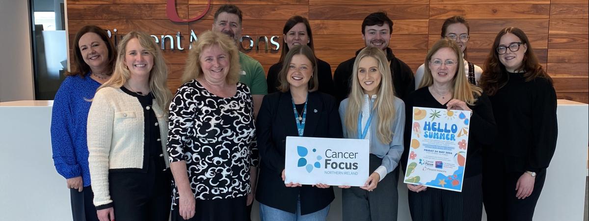 Staff from Pinsent Masons’ Belfast office pictured with Cancer Focus NI’s Corporate Fundraising Officer Meg McKeown ahead of ‘Take Over Day’ on Friday, May 24. They are (from left): Gill Warwick, Megan Kernohan, Donna Matchett, Stephen Rodgers, Meg McKeown (Cancer Focus NI), Joanna Robinson, Sarah Connolly, Michael Cahill, Deirdre Cormican, Alex Craig, and Jodie Rankin. 