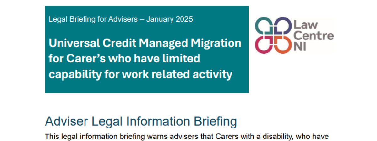 Screenshot of legal briefing for advisers regarding Universal Credit in Northern Ireland