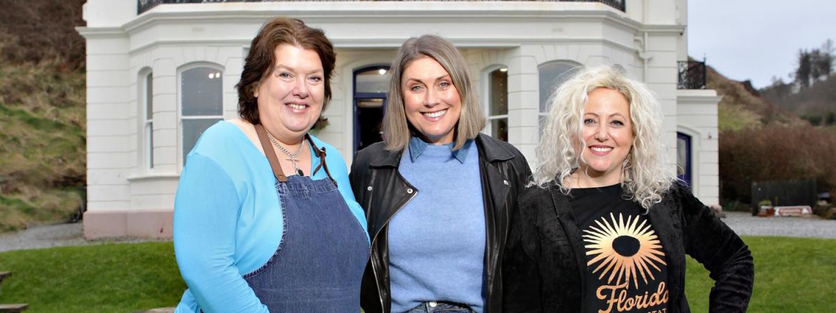 Sarah Travers is pictured with chef Paula McIntyre and retreat organiser Tally Knipe.