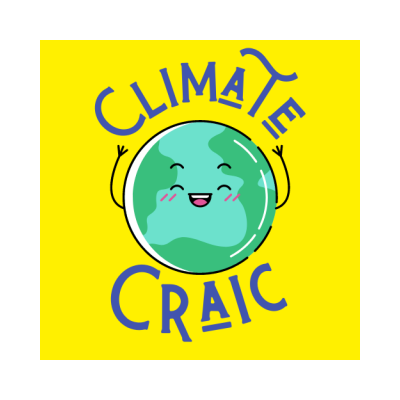 Happy cartoon earth surrounded by the text "Climate Craic"