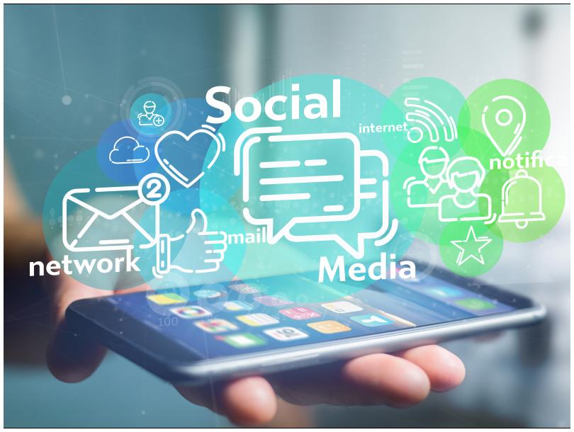 Social media graphic depicting man holding an ipad and social media icons coming out of it for the webinar How To Set Up Your Social Media Content Strategy & Plan For 2022