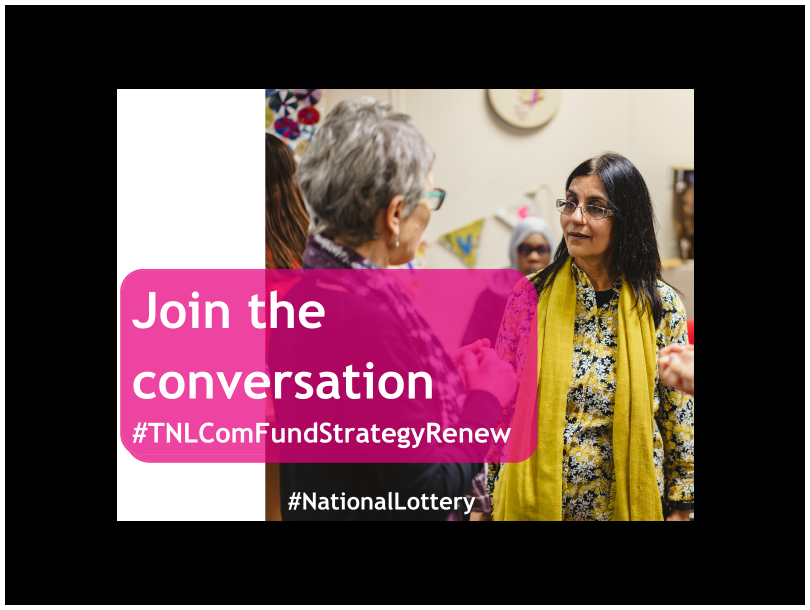 Photo of women chatting with text Join the conversation #TNLComFundStrategyRenew