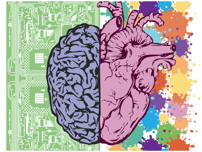 a graphical representation of a brain, showing emotion on one side, logic on the other.