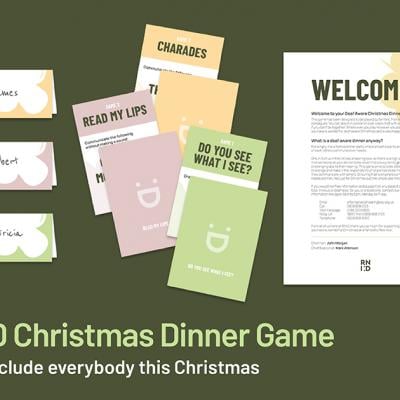 Image shows name tags, a welcome page and cards to explain each game