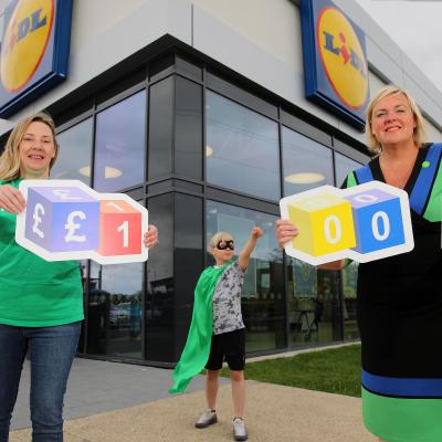 Pictured celebrating the donation are (L-R) Joanne McMaster, Supporter Fundraising Manager at NSPCC, Tyler Cartwright, aged 9 and Angela Connan, Corporate Social Responsibility Manager at Lidl Northern Ireland.