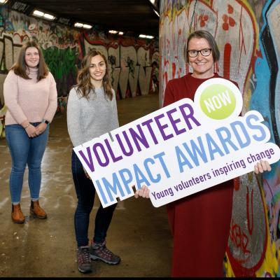 Volunteer Now, the lead organisation for promoting and supporting volunteering across Northern Ireland, is launching its brand-new Volunteer Impact Awards to celebrate the contribution of its young volunteers. Pictured launching the awards are (L-R) young volunteers Chris Chambers, Emma Greer, Eva Moroza and Volunteer Now's Chief Executive, Denise Hayward.
