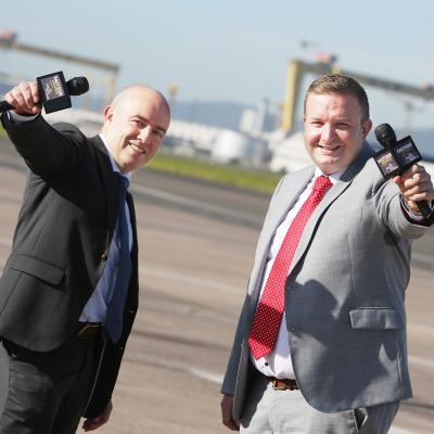 Eastside Awards Chair, Jonathan McAlpin, and Stephen Patton of Principal Sponsor George Best Belfast City Airport, announce the finalists of Eastside Awards. Tickets are now available for the glittering awards ceremony on 29 April at www.eastsideawards.org.