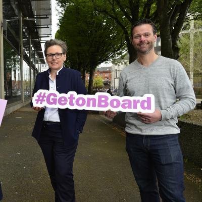 2020 Boardroom Apprentices Jo McGinley (left) and David Esler (right) with founder Eileen Mullan. Boardroom Apprentice 2022 applications open on May 3