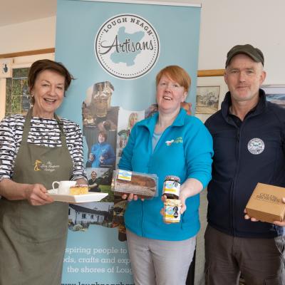 Lough Neagh Artisans members Noreen Van der Velde of Noreen's Nettles, Noeleen Kelly of Lock Keeper's Cottage, Ann Marie Collins of Annie's Delights, Gary McErlain of Lough Neagh's Stories and Angela Patterson of Gold & Browne's launch the first Lough Neagh Artisans Market which will take place at Lock Keeper's Cottage, Toome; on 22 May from 1pm to 5pm. https://loughneaghartisans.com/lough-neagh-artisan-market/