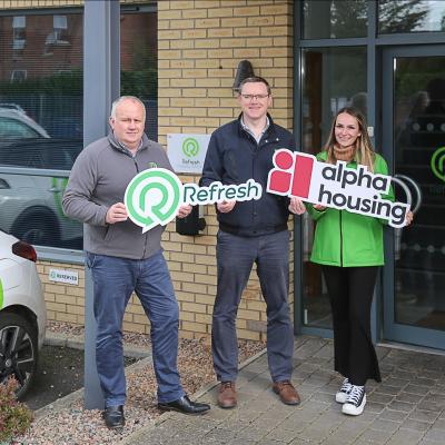 Pictured from left to right: Bill Cherry, Managing Director, Refresh NI, Cameron Watt, Chief Executive of Alpha Housing, and Zara Burns, Marketing Officer, Refresh NI