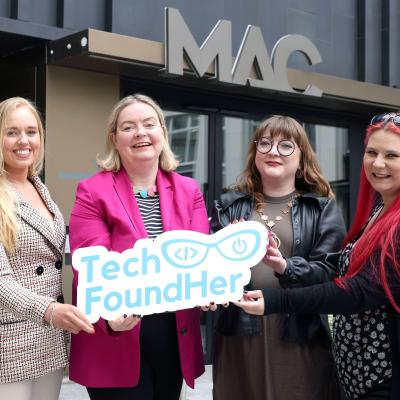 Laura McLean, Head of NI at Synechron, TechFoundHer Founder Mairin Murray, Deputy Lord Mayor Áine Groogan and Tina Calder, Chief Vision Officer at Excalibur Press