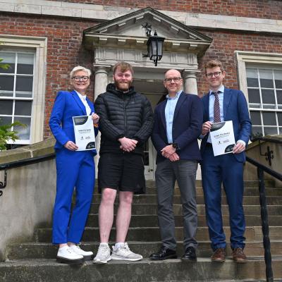 Unveiling Hidden Homelessness: Pictured (left-right) are Simon Community NI Head of Research and Development Karen McAlister, Simon Community client Justin, CEO Jim Dennison and Ireland Thinks Managing Director Dr Kevin Cunningham.