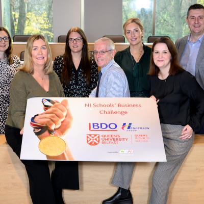 Pictured at Queen’s Business Hub is (L-R): Dr Danielle McConville, Head of Department for Accounting of Queen's Business School; Bronagh Luke, Head of Corporate Marketing at Henderson Group; Kristina Hyland, Audit Director at BDO NI; Ciaran Connolly, Professor and Deputy Head of Queen’s Business School; Claire Scott McAteer, Senior Lecturer at Queen’s Business School; Laura Jackson, BDO NI Partner and Head of Audit; and Billy Moore, Group Financial Director at Henderson Group.