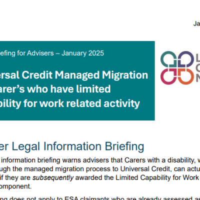 Screenshot of legal briefing for advisers regarding Universal Credit in Northern Ireland