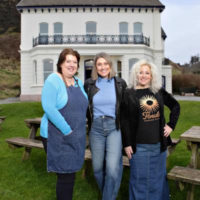 Sarah Travers is pictured with chef Paula McIntyre and retreat organiser Tally Knipe.