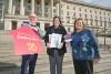 Jim Dennison, Chief Executive at Simon Community, Communities Minister, Deirdre Hargey and Kirsten Hewitt, Director of Homelessness Services, Simon Community at the launch of Creating Homes. The charity will  buy as well as manage 50 homes for people who are homeless as part of its 50th birthday celebrations.